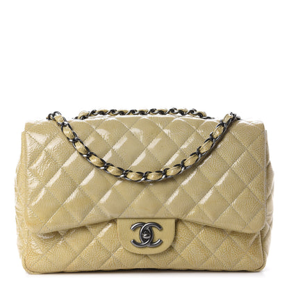 Chanel Crinkled Patent Quilted Jumbo Single Flap Light Beige 1 of 16
