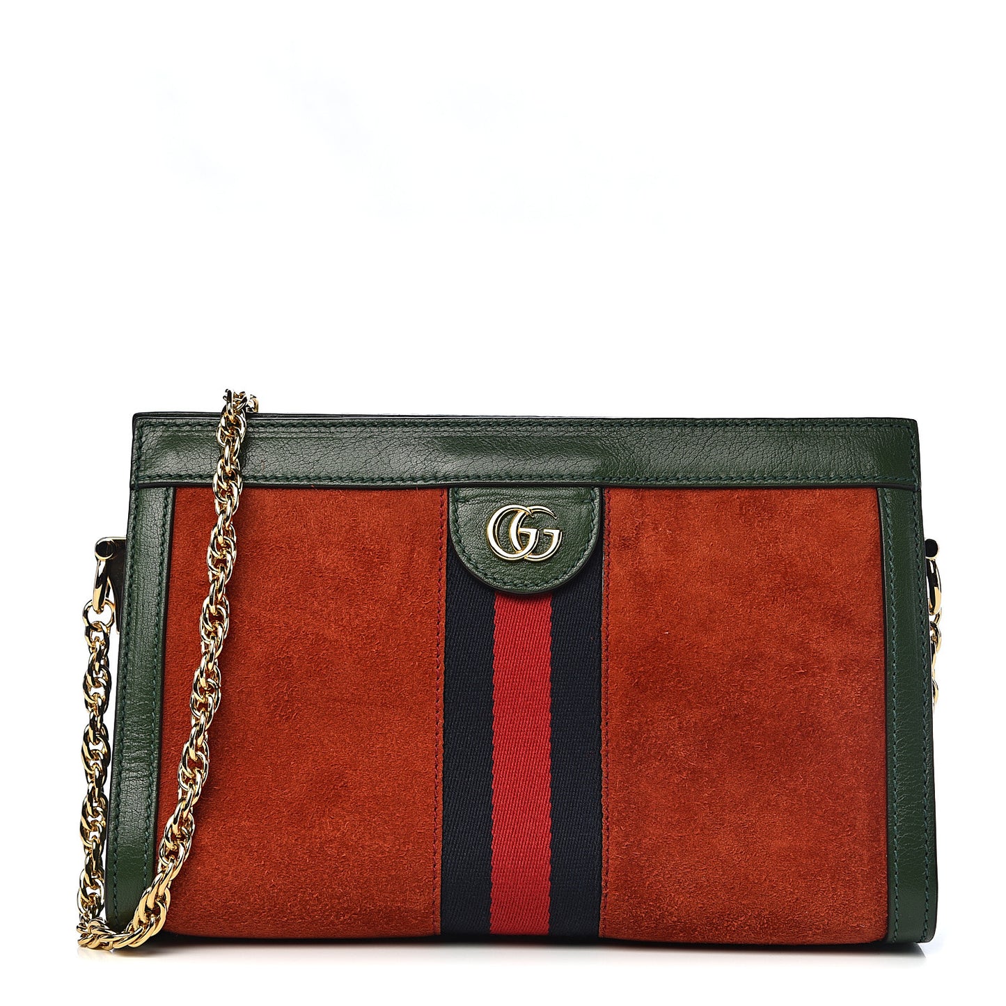 Suede Calfskin GG Web Small Ophidia Chain Shoulder Bag Brown Red Green