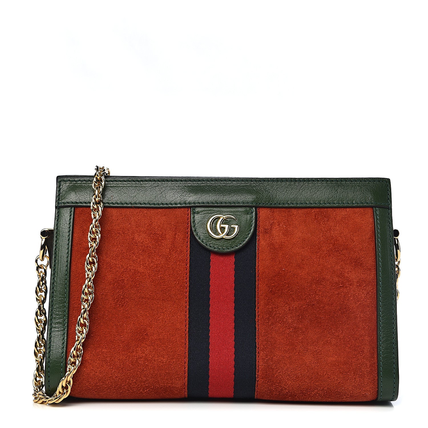 Gucci Suede Calfskin GG Web Small Ophidia Chain Shoulder Bag Brown Red Green 1 of 12