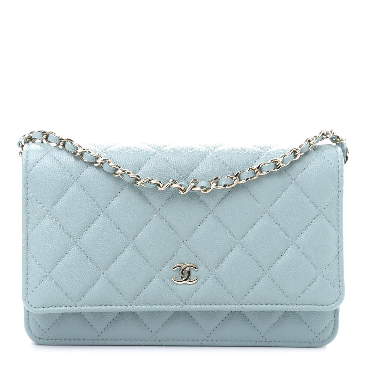 Caviar Quilted Wallet On Chain WOC Light Blue