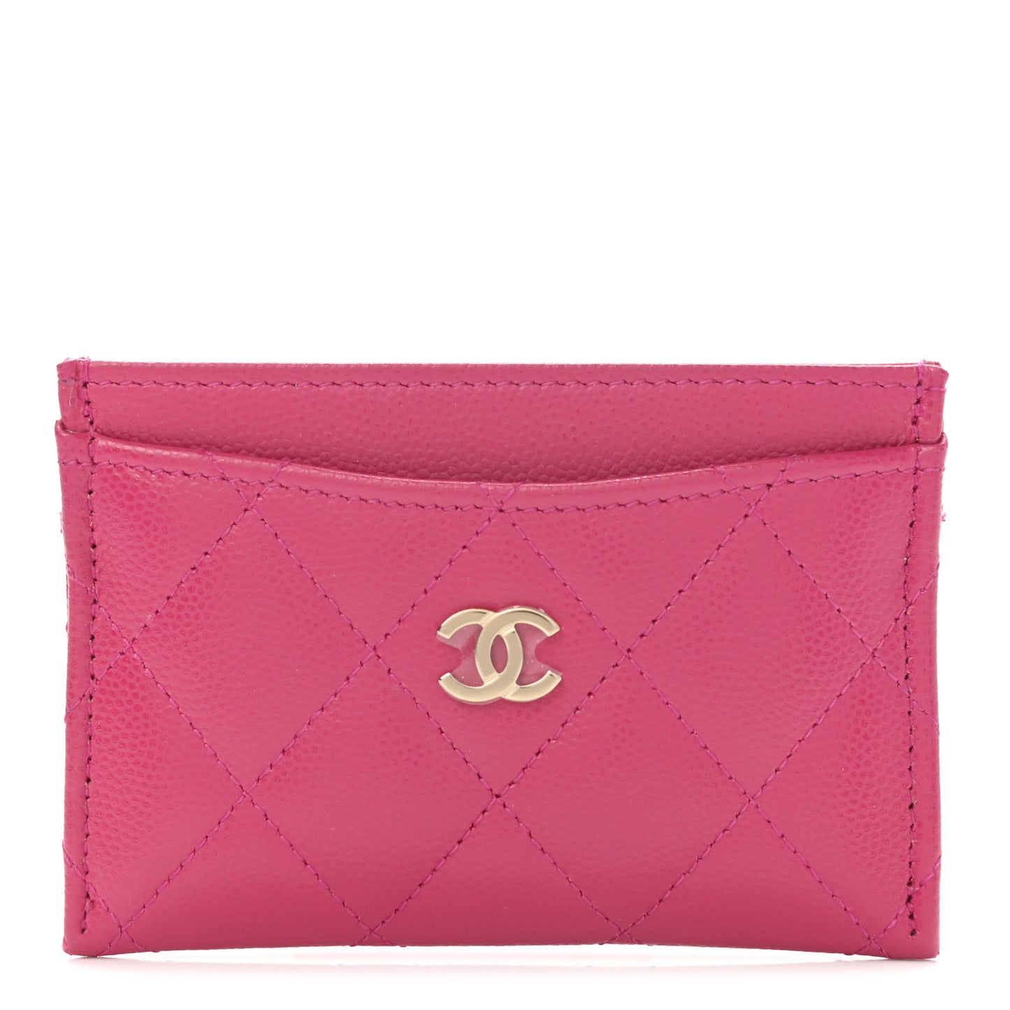 Caviar Quilted Card Holder Fuchsia