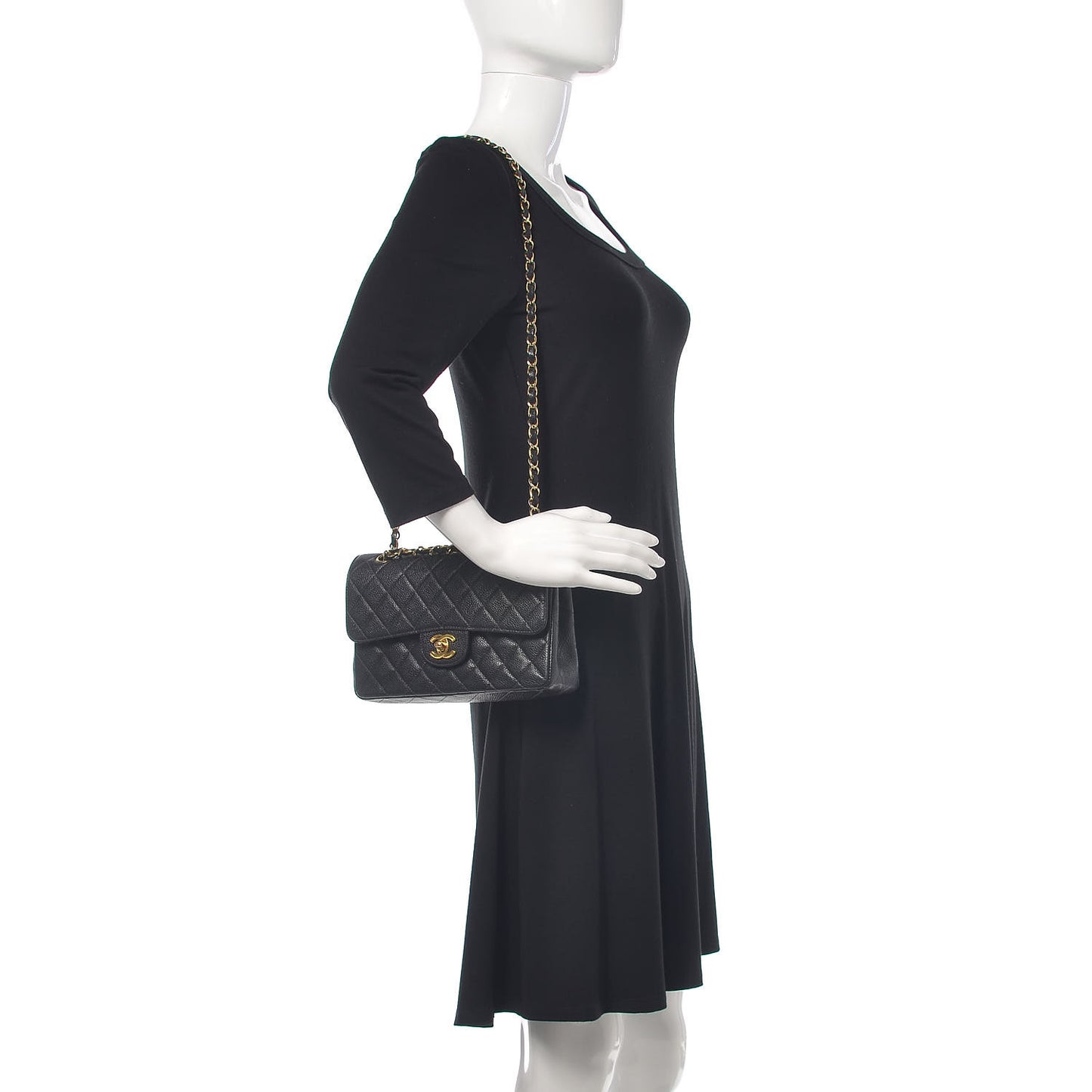 Caviar Quilted Small Double Flap Black