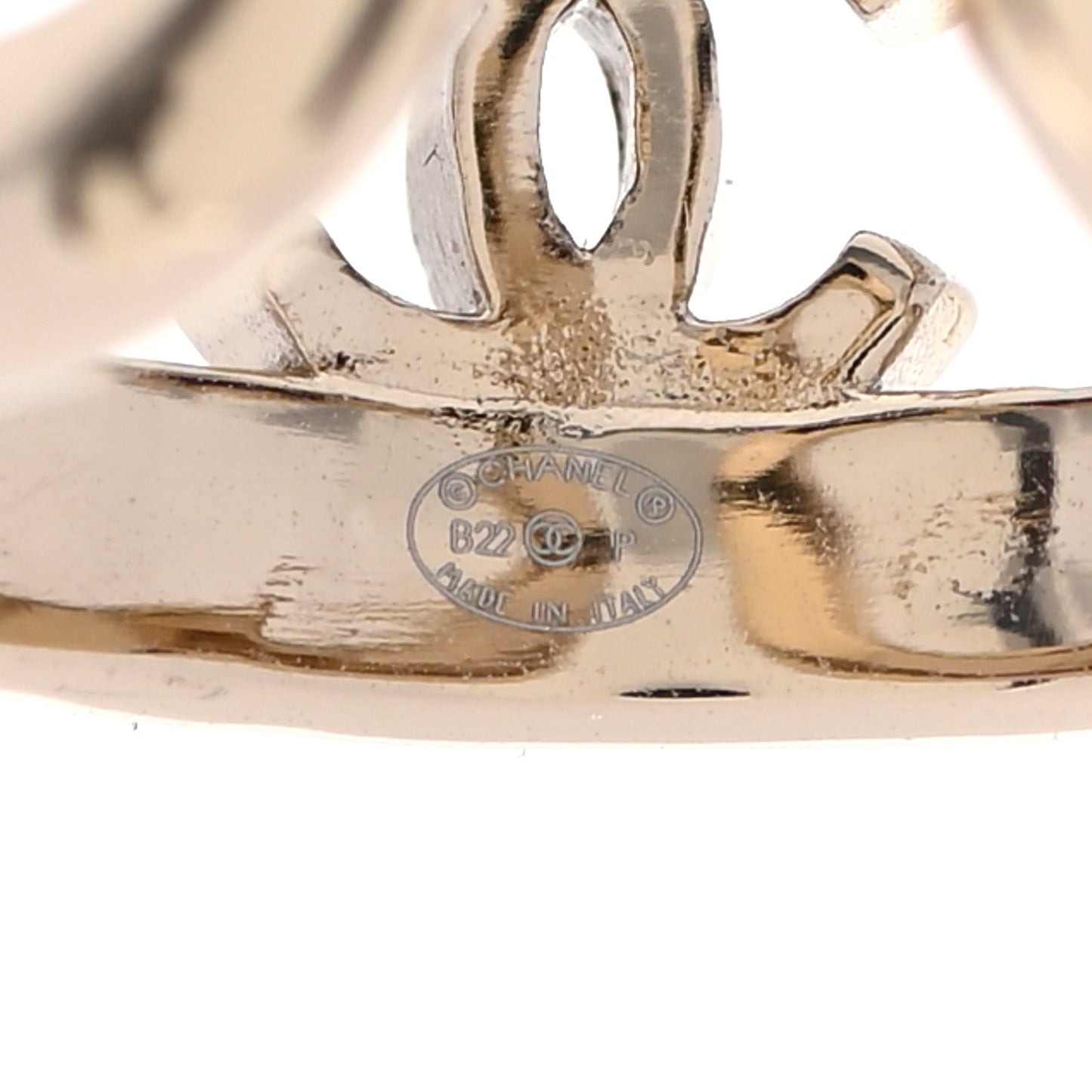 Metal Lambskin Chain CC Ring 7.25 Gold Black