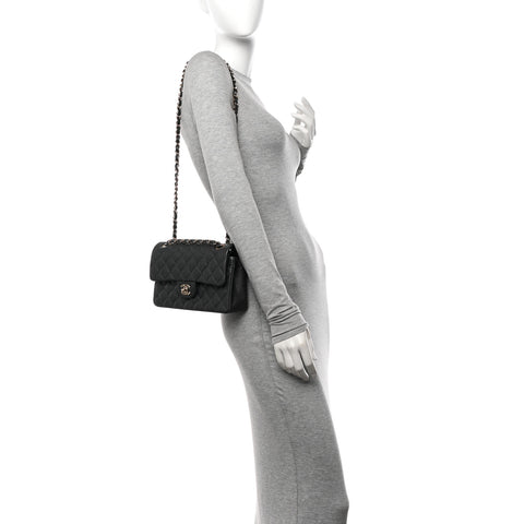 Caviar Quilted Small Double Flap Dark Grey