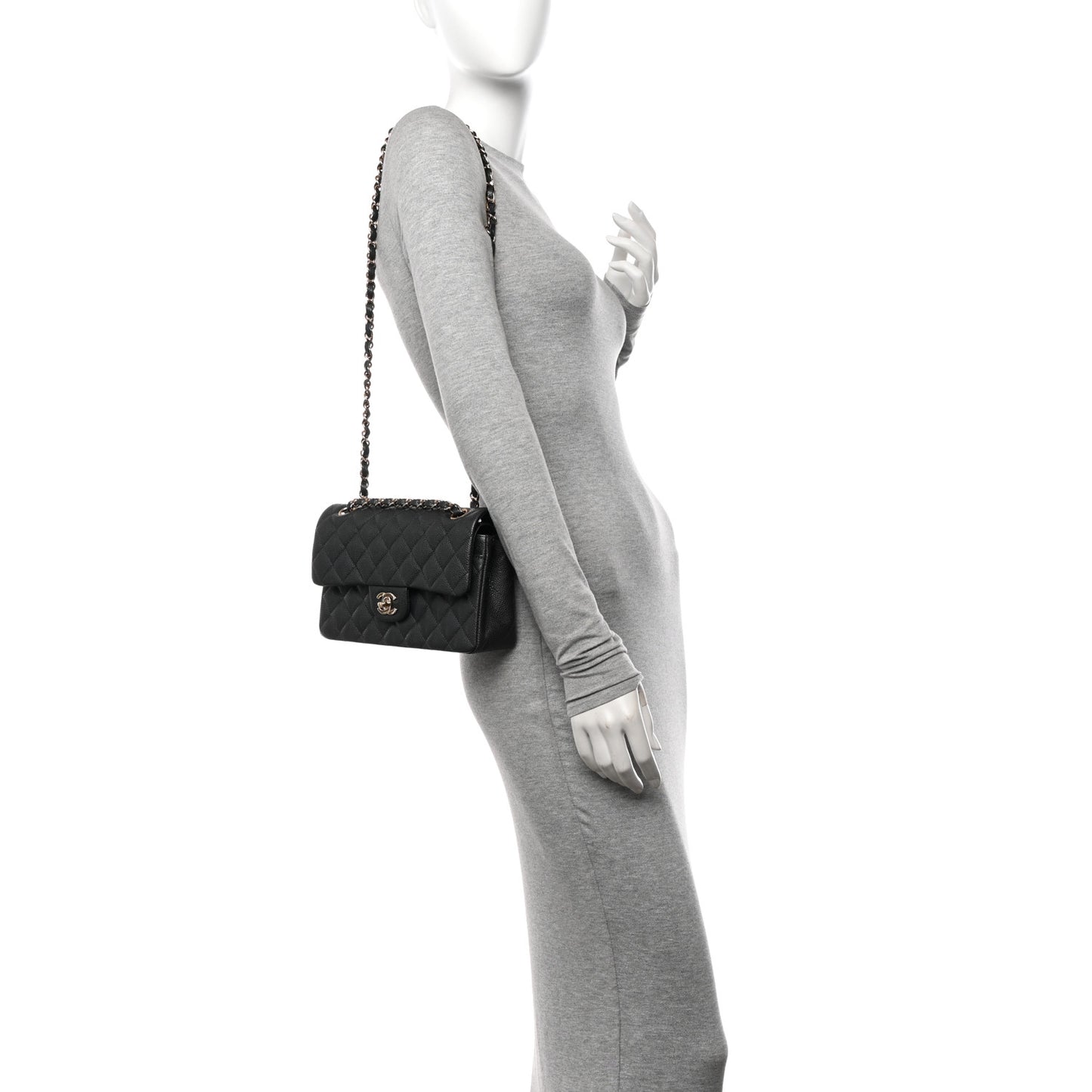 Caviar Quilted Small Double Flap Dark Grey