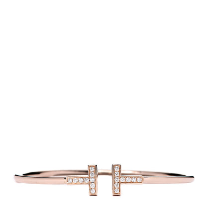 Tiffany 18K Rose Gold Diamond T Wire Bracelet 1 of 6