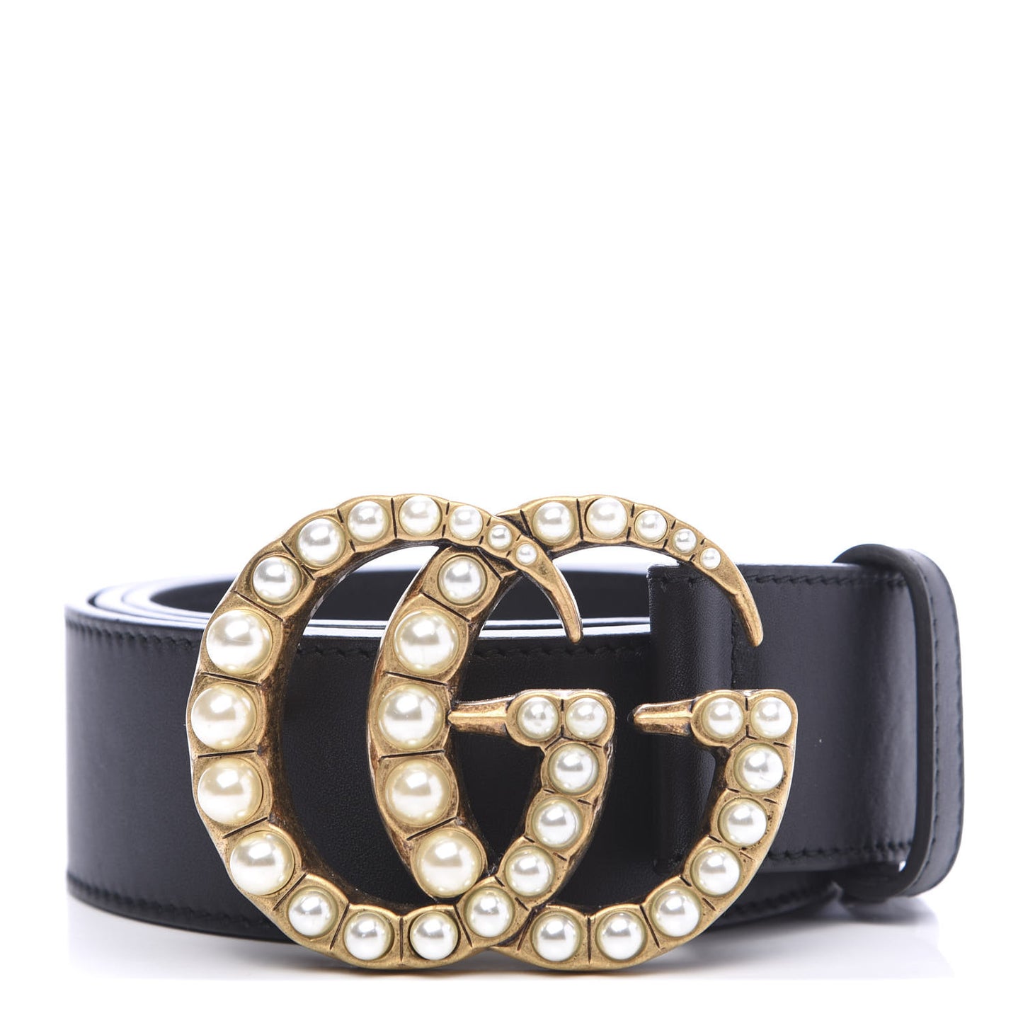 Moon Calfskin Pearl Double G 40mm Belt 85 34 Black Cream