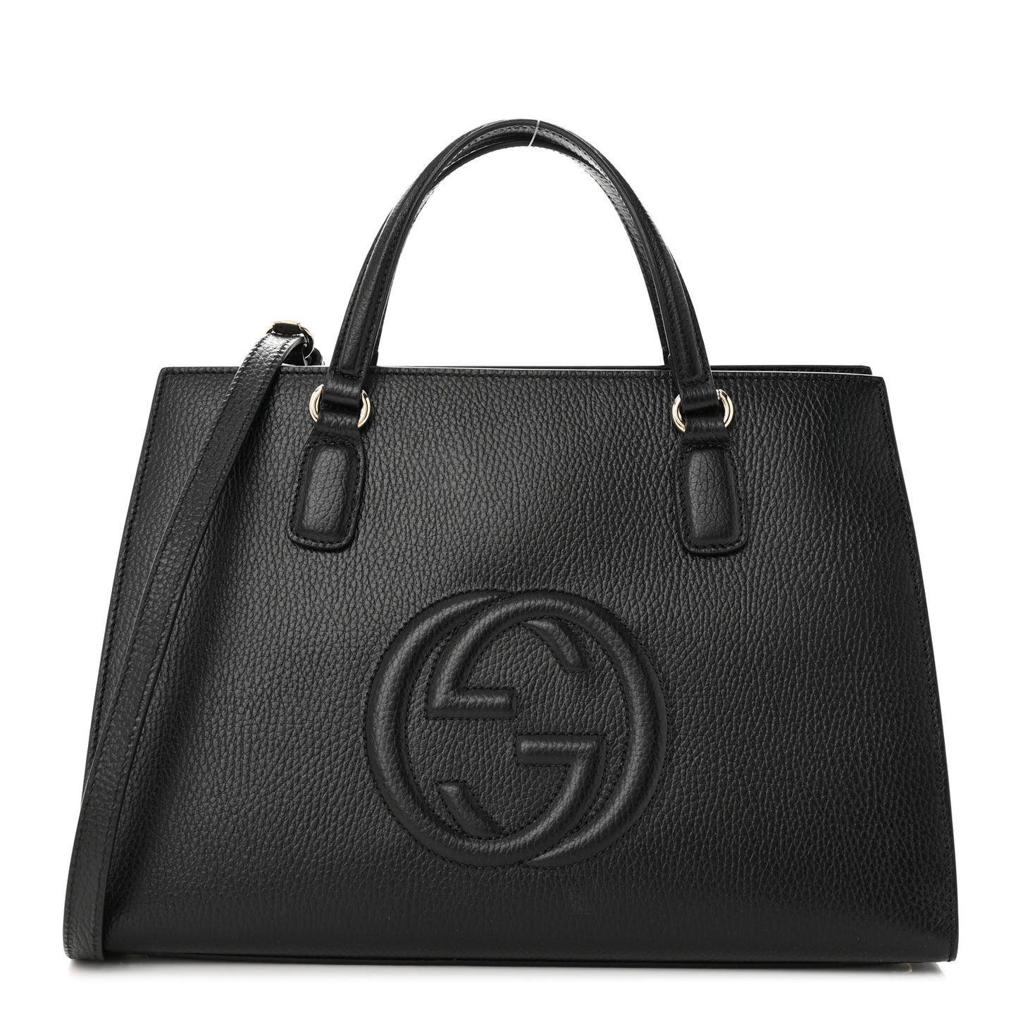 Pebbled Calfskin Large Soho Top Handle Satchel Black