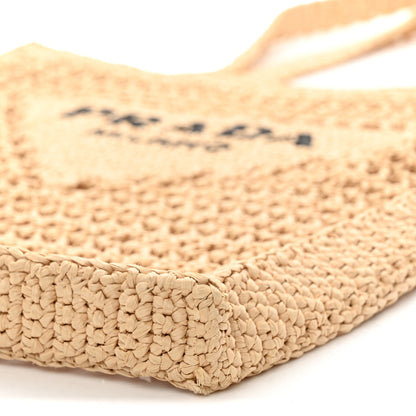 Prada Yarn Raffia Effect Crochet Logo Embroidered Tote Bag Naturale 10 of 10