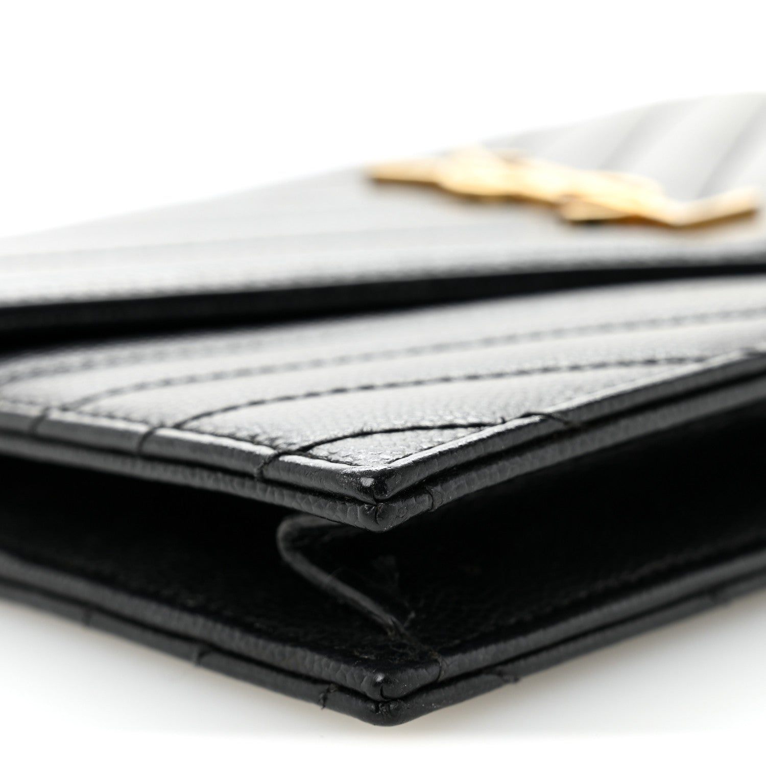Saint Laurent Grain De Poudre Matelasse Chevron Monogram Envelope Chain Wallet Black 10 of 13