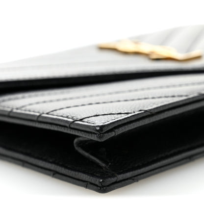 Saint Laurent Grain De Poudre Matelasse Chevron Monogram Envelope Chain Wallet Black 10 of 13