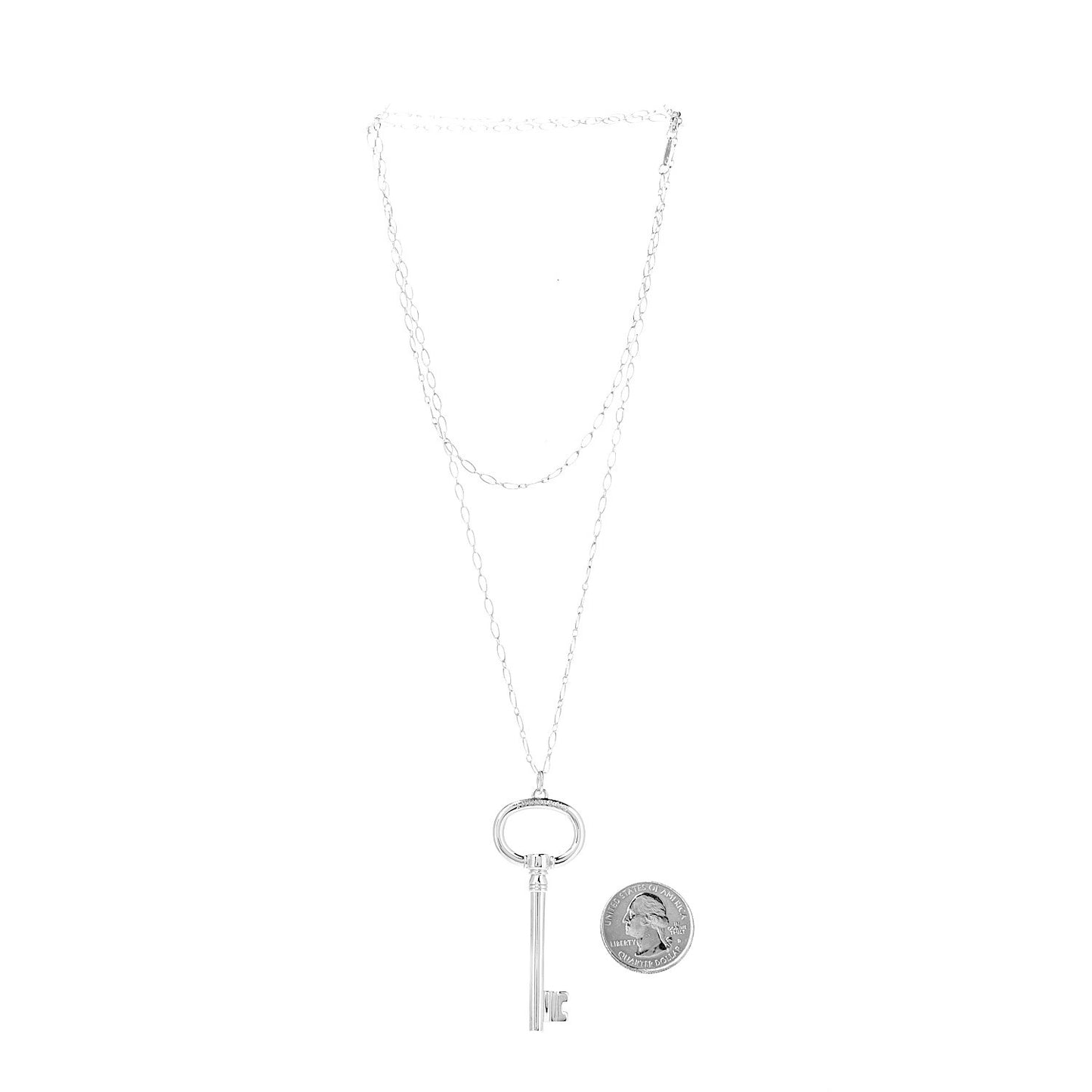 Sterling Silver Oval Key Pendant Link Necklace