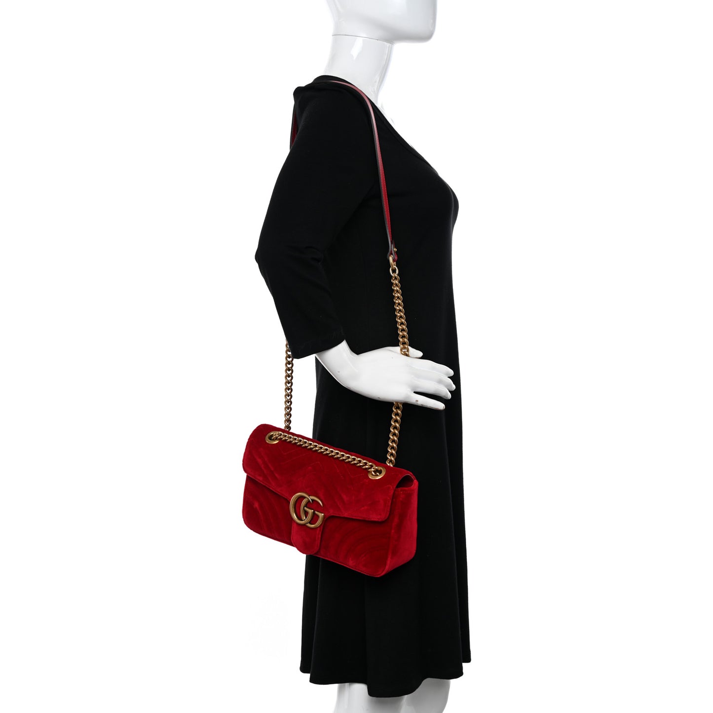 Velvet Matelasse Small GG Marmont Shoulder Bag Hibiscus Red