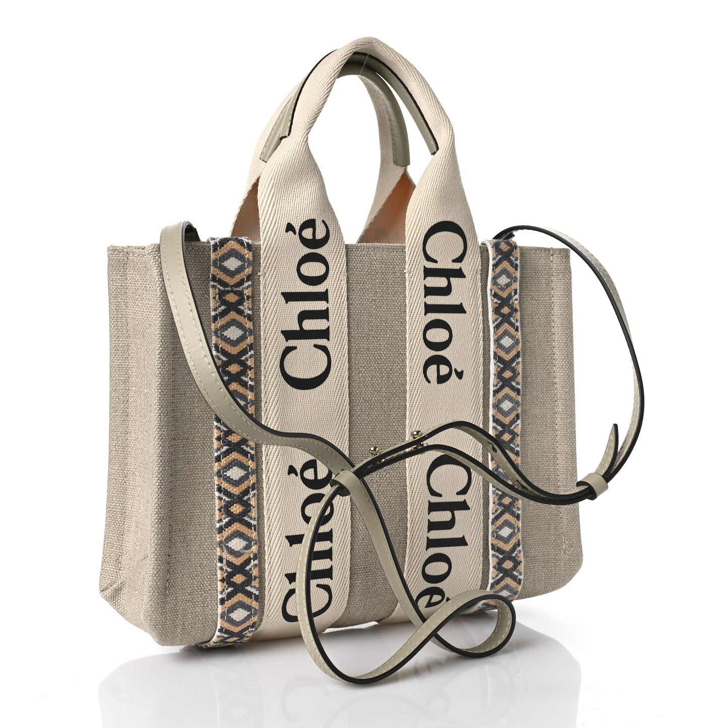 Cotton Calfskin Small Woody Ribbon Tote With Strap Slate Green
