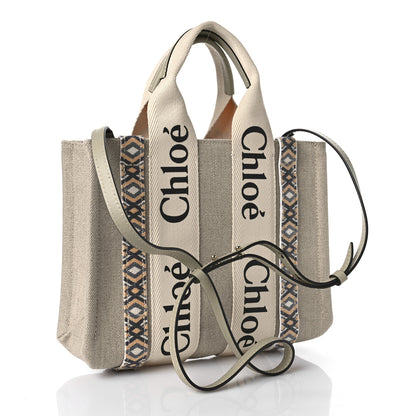Chloe Cotton Calfskin Small Woody Ribbon Tote With Strap Slate Green 3 of 9
