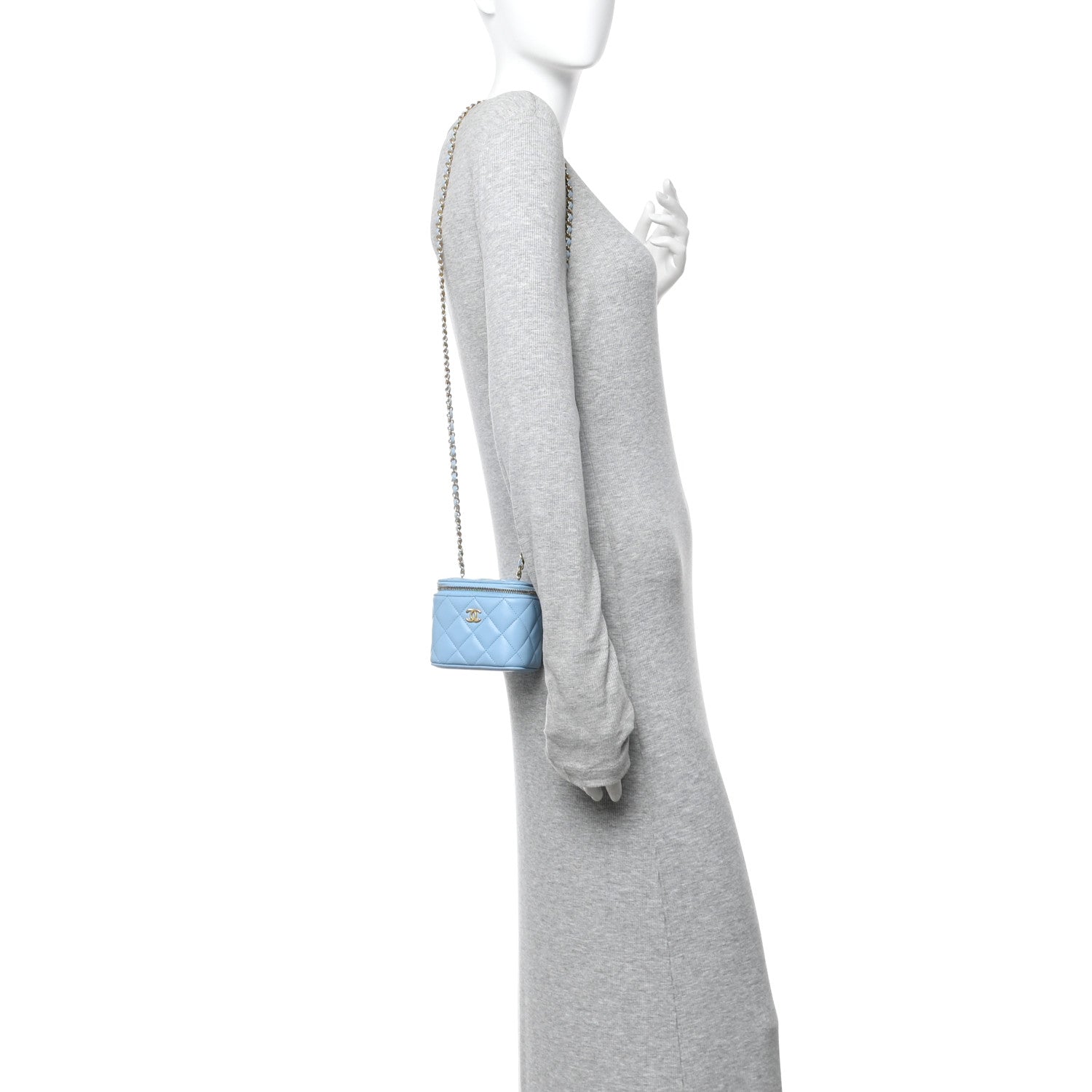 Chanel Lambskin Quilted Pearl Crush Mini Vanity Case With Chain Light Blue 2 of 9