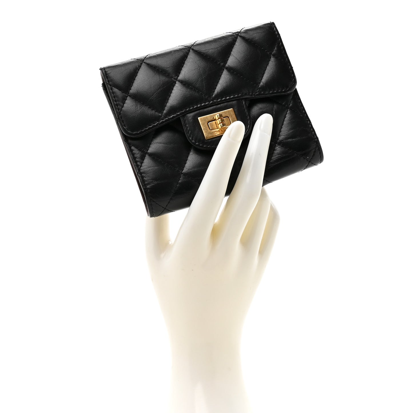 Aged Calfskin Quilted Reissue Compact Wallet Black