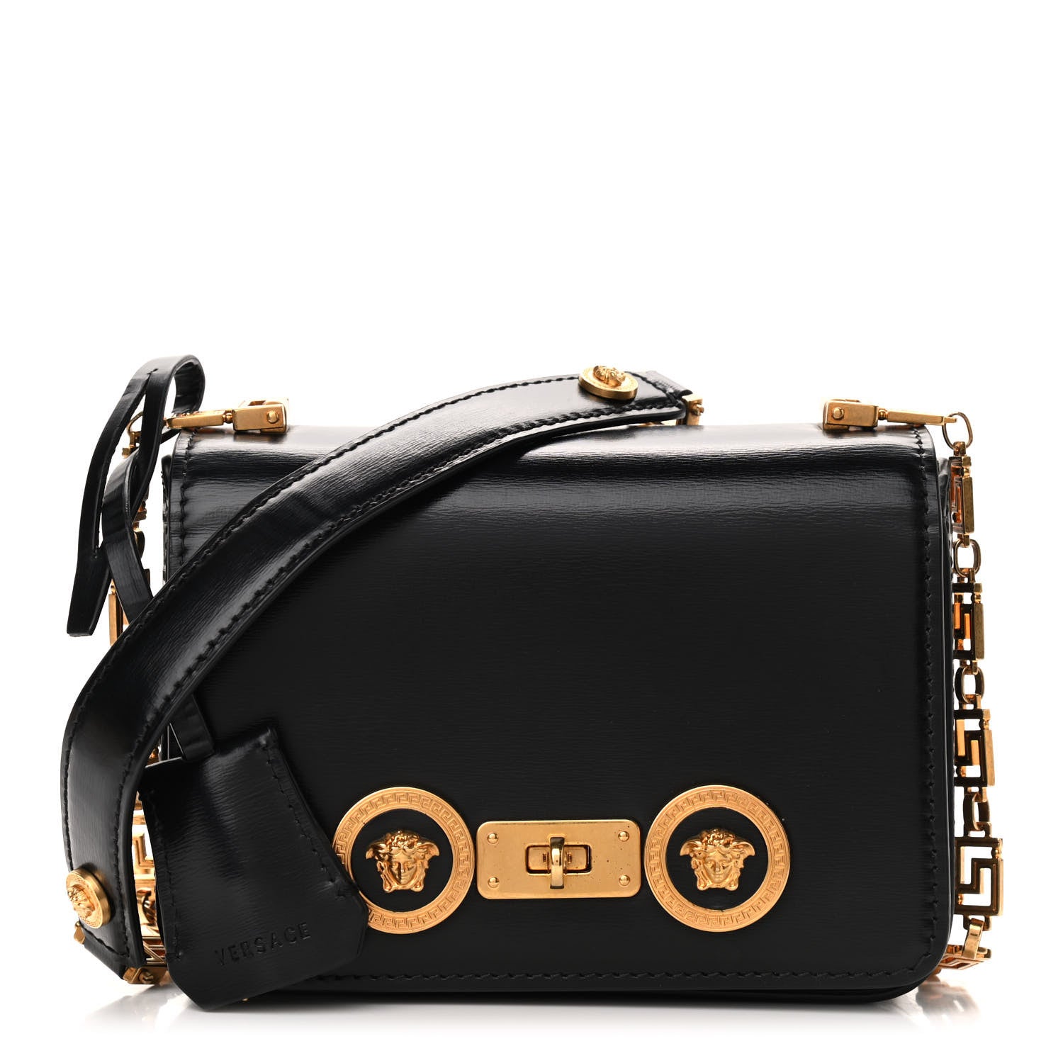 Versace Calfskin Medallion Tribute Shoulder Bag Black 1 of 11