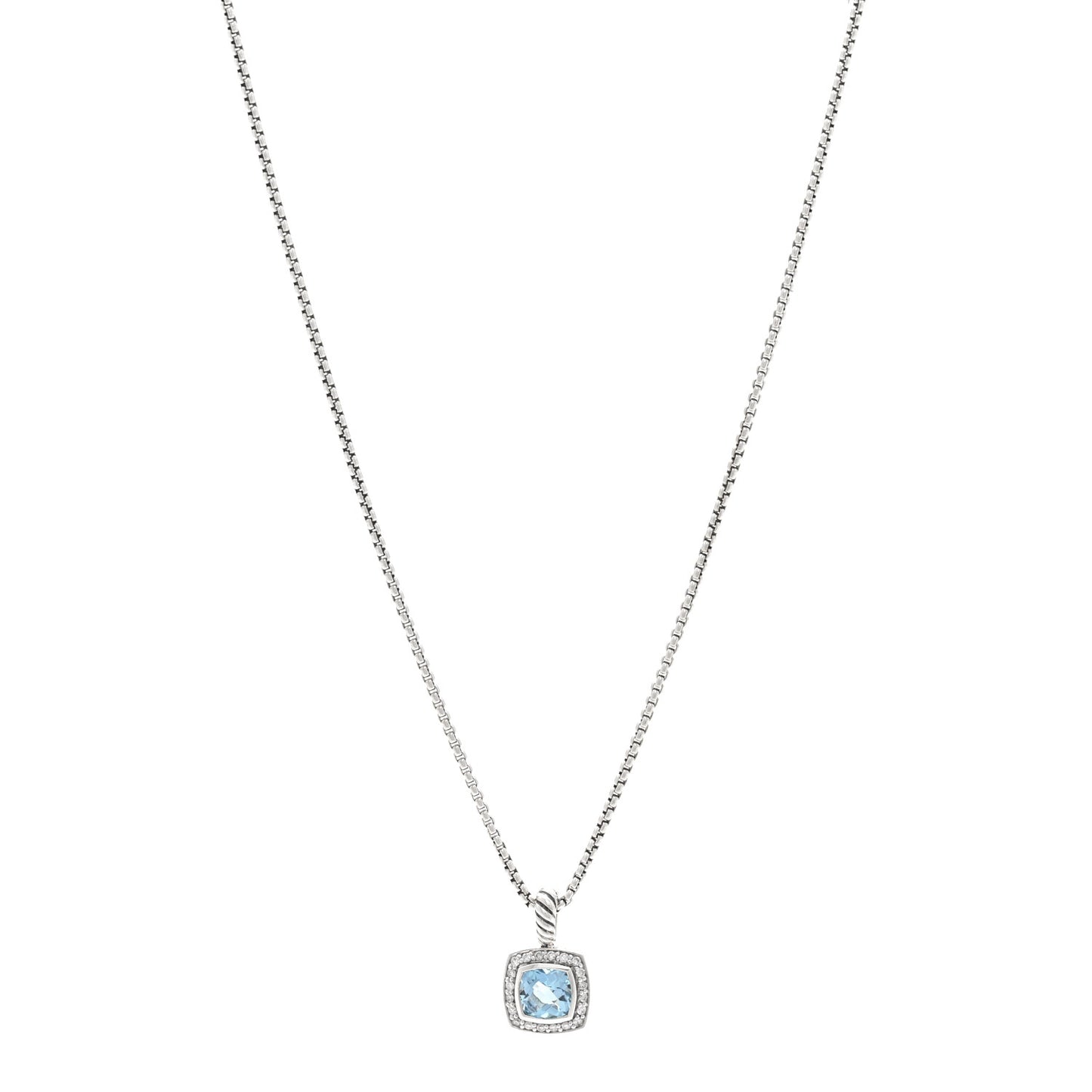 Sterling Silver Diamond Blue Topaz 7mm Petite Albion Pendant Necklace
