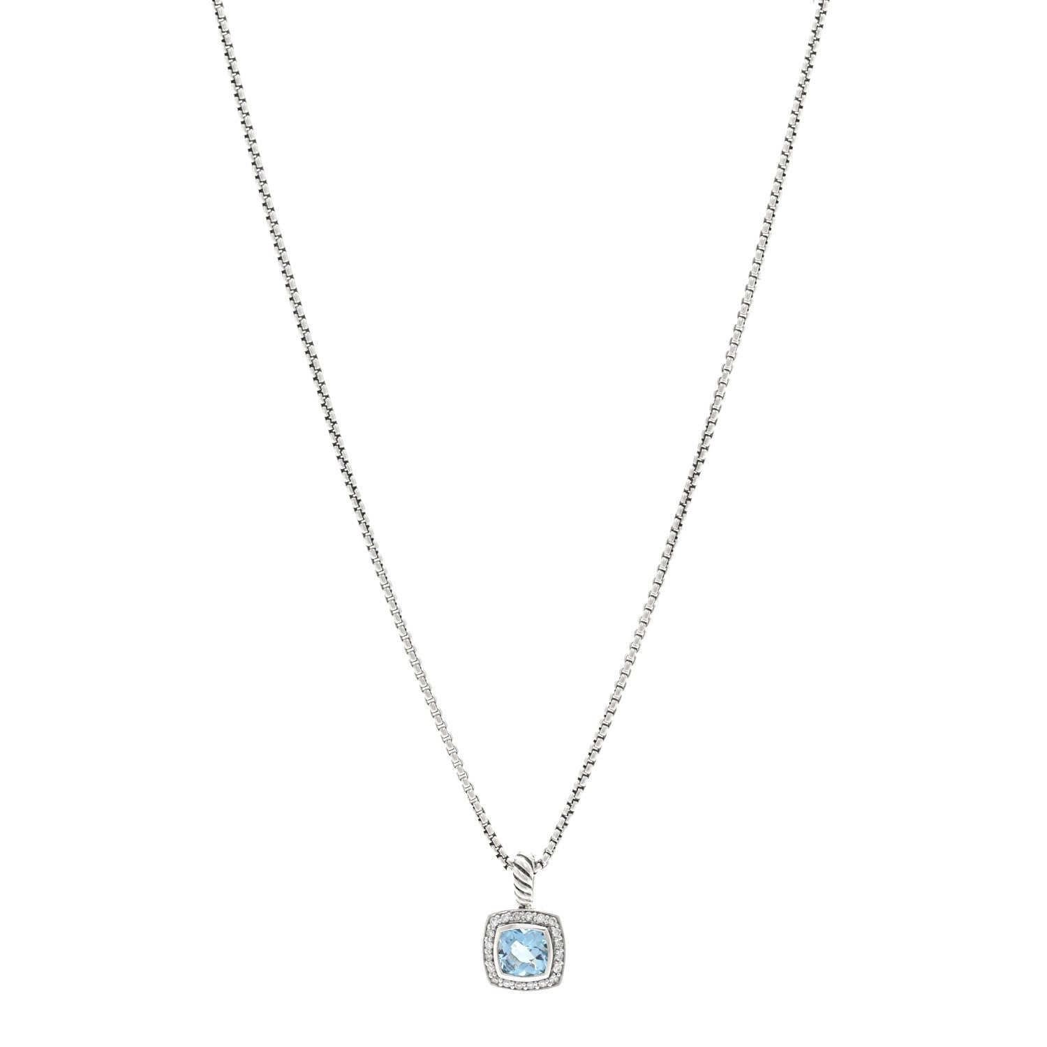 David Yurman Sterling Silver Diamond Blue Topaz 7mm Petite Albion Pendant Necklace 1 of 4