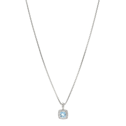 David Yurman Sterling Silver Diamond Blue Topaz 7mm Petite Albion Pendant Necklace 1 of 4