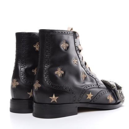 Gucci Calfskin Bee Star Embroidered Mens Queercore Brogue Wingtip Boots 7.5 Black 4 of 10