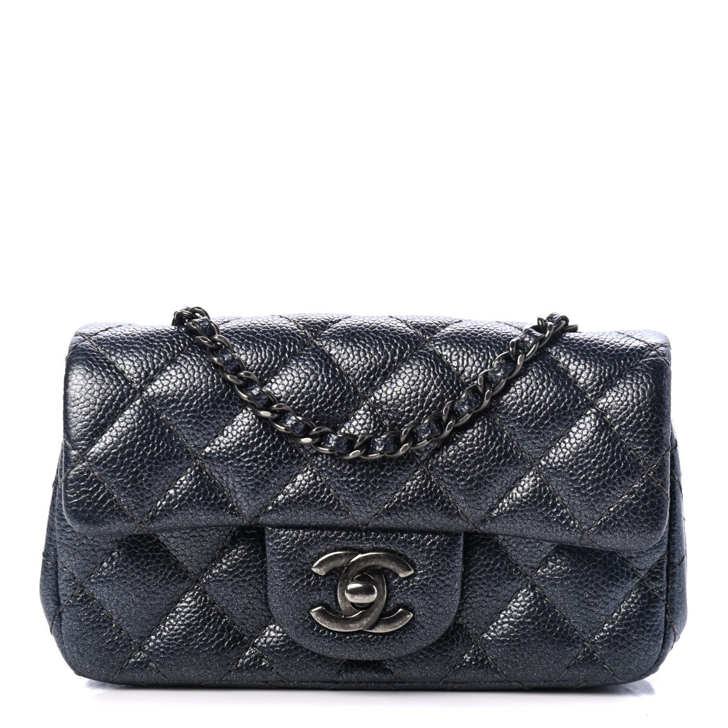 Metallic Caviar Quilted Extra Mini Flap Dark Grey