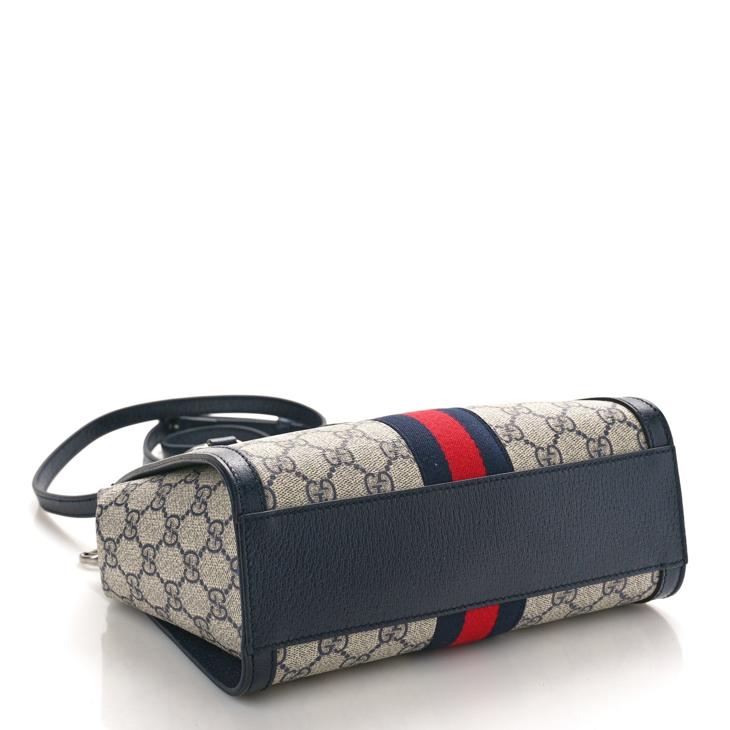 GG Supreme Monogram Textured Dollar Calfskin Web Small Ophidia Tote Bag Beige Blue