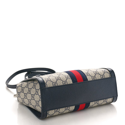 Gucci GG Supreme Monogram Textured Dollar Calfskin Web Small Ophidia Tote Bag Beige Blue 4 of 10