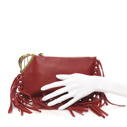 Valentino Garavani Grained Calfskin C-Rockee Sagittarius Fringe Clutch Scarlet 2 of 8