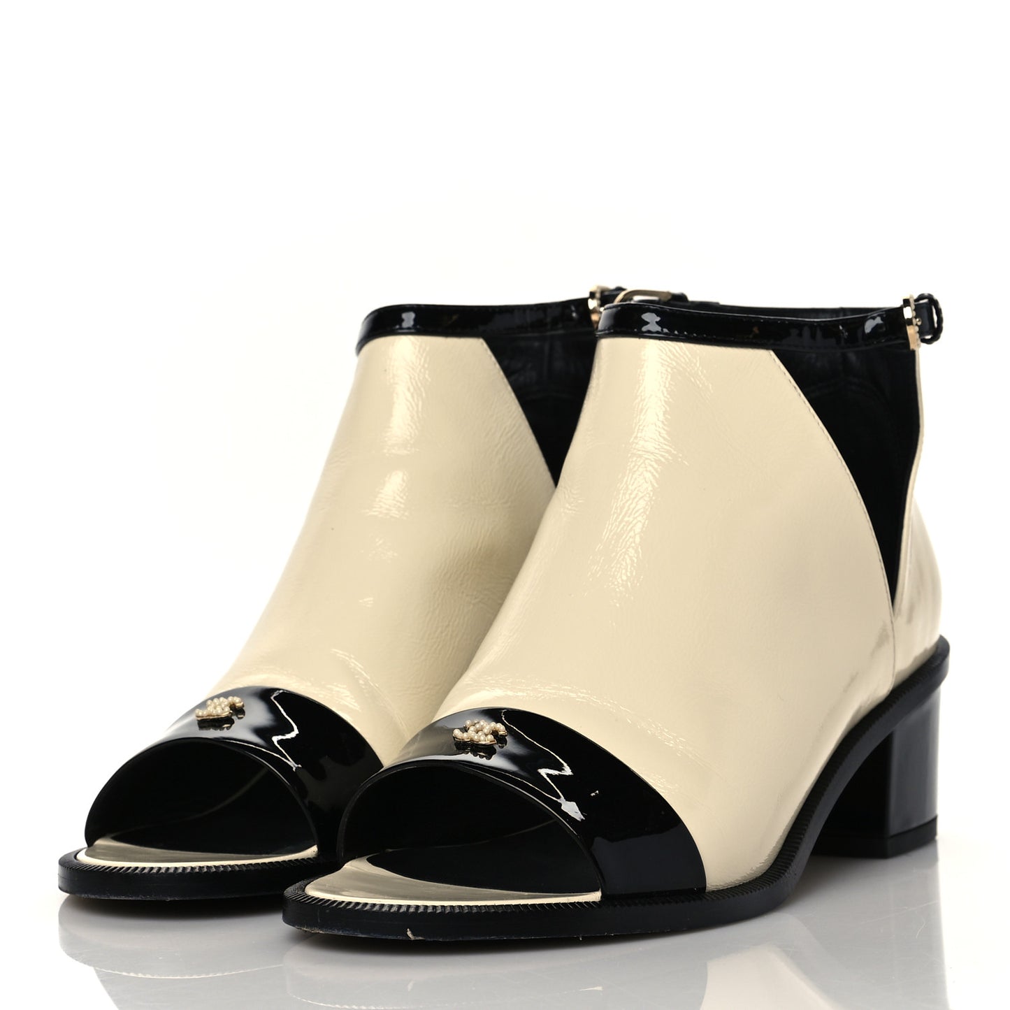 Patent Goatskin Patent Calfskin Peep Toe Short Ankle Boots 37 White Black
