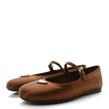 Prada Satin Triangle Ballerina Flats 38.5 Tabacco 4 of 8