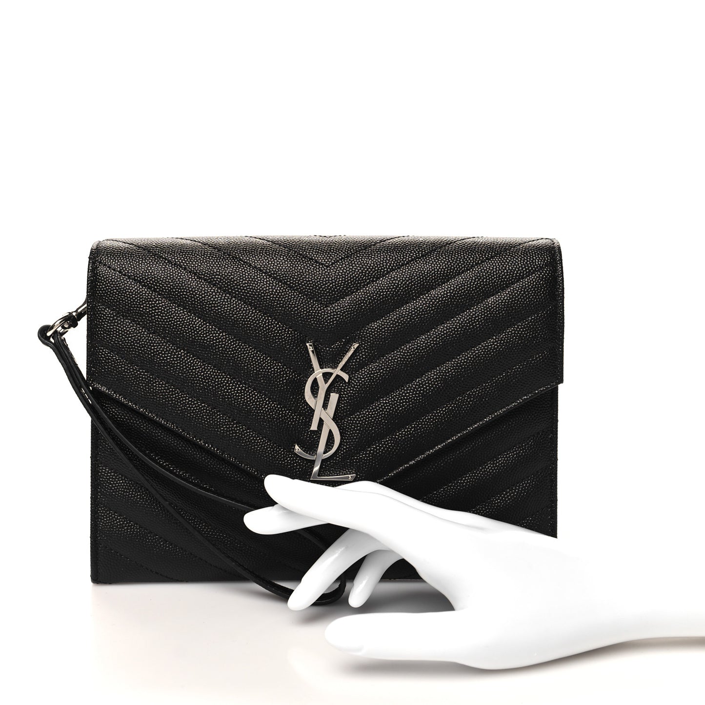 Grain De Poudre Matelasse Chevron Monogram Envelope Clutch Black