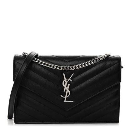 Saint Laurent Grain De Poudre Matelasse Chevron Monogram Envelope Chain Wallet Black 1 of 10