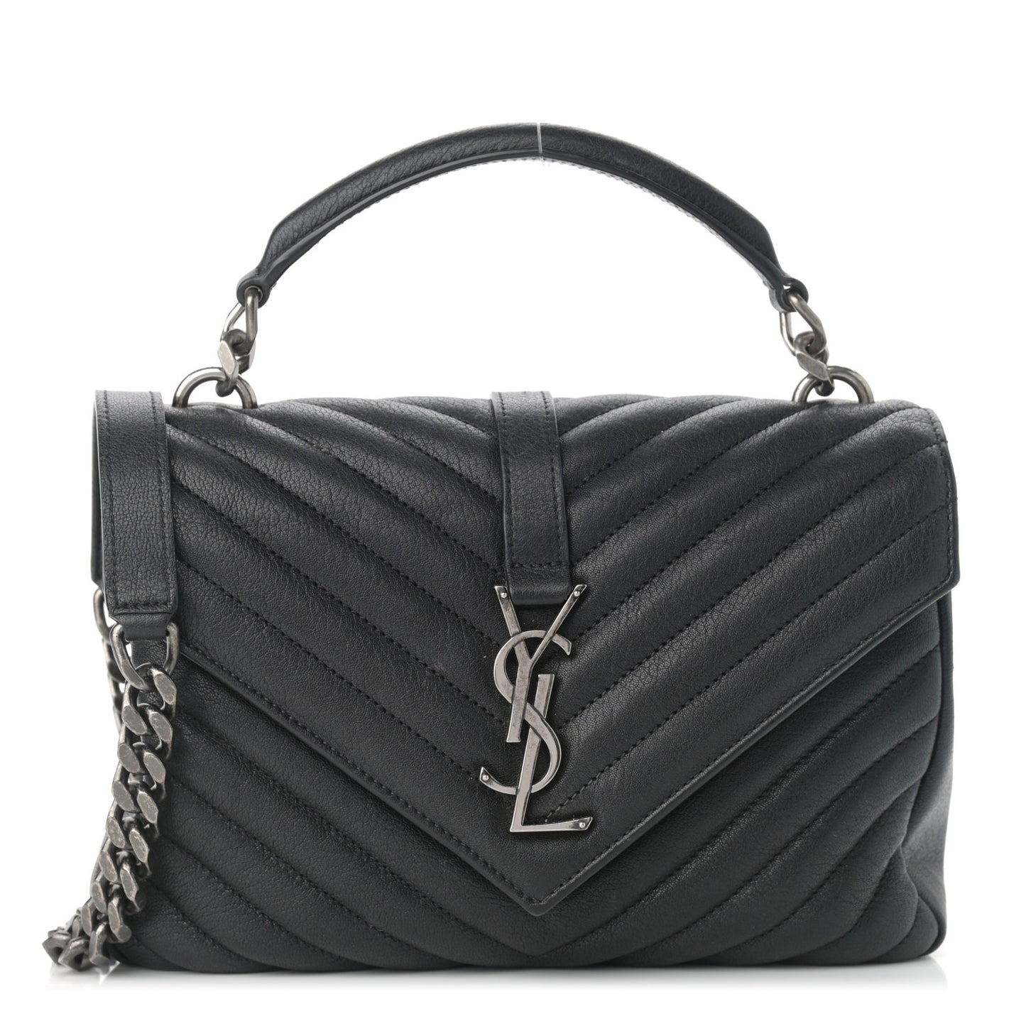 Sheepskin Matelasse Chevron Monogram Medium College Bag Black