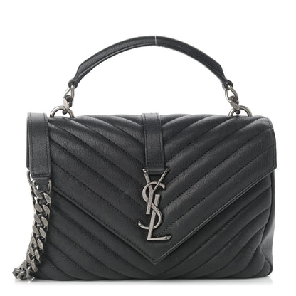 Saint Laurent Sheepskin Matelasse Chevron Monogram Medium College Bag Black 1 of 11