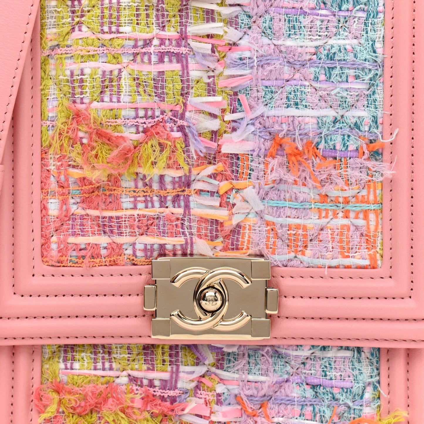 Calfskin Tweed Quilted North South Boy Flap Pink