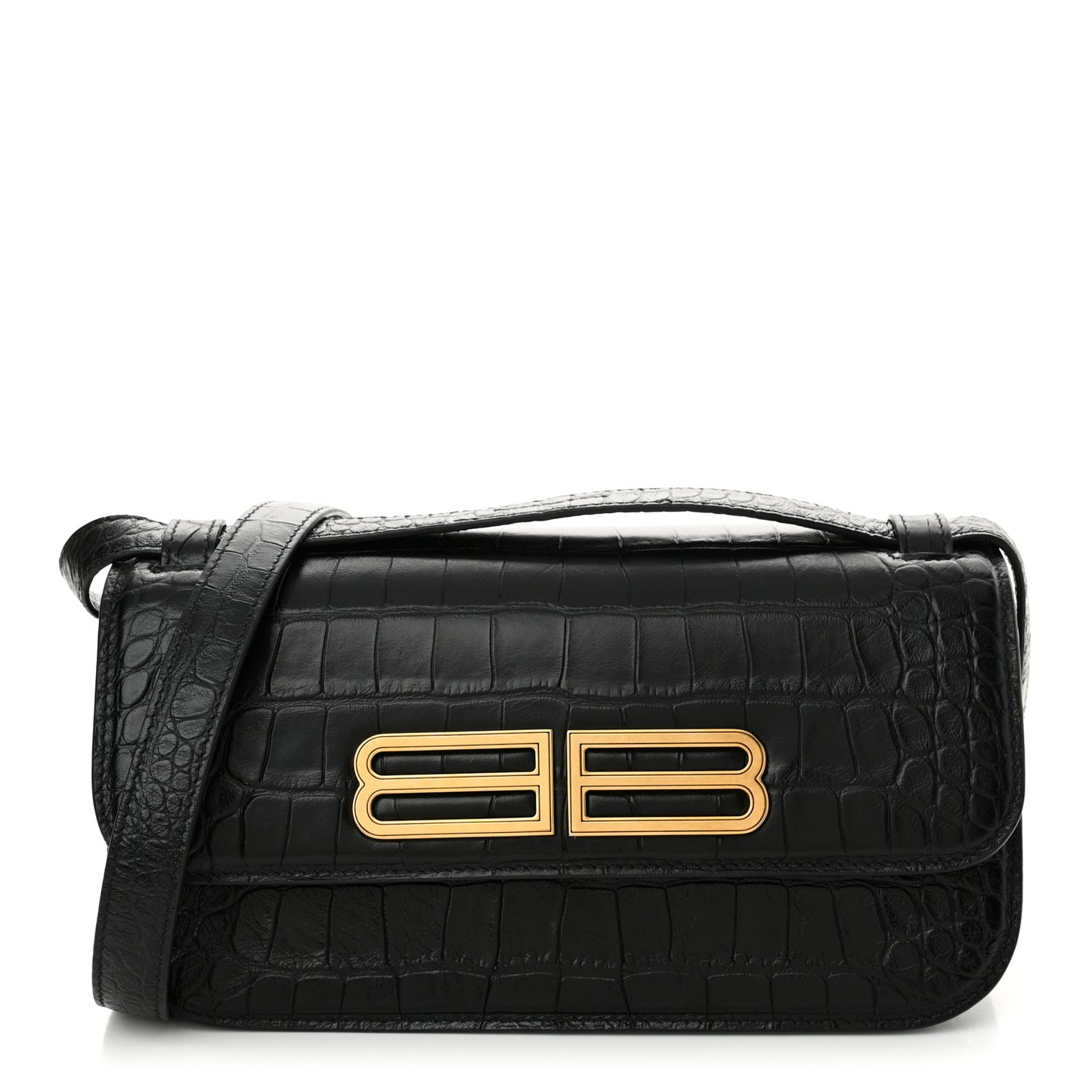 Extra Supple Calfskin Crocodile Embossed Small Gossip Bag Black