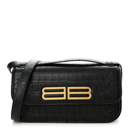 Balenciaga Extra Supple Calfskin Crocodile Embossed Small Gossip Bag Black 1 of 12