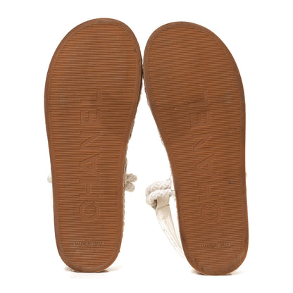 Chanel Cord Lambskin Quilted Logo Sandals 38 White 7 of 10