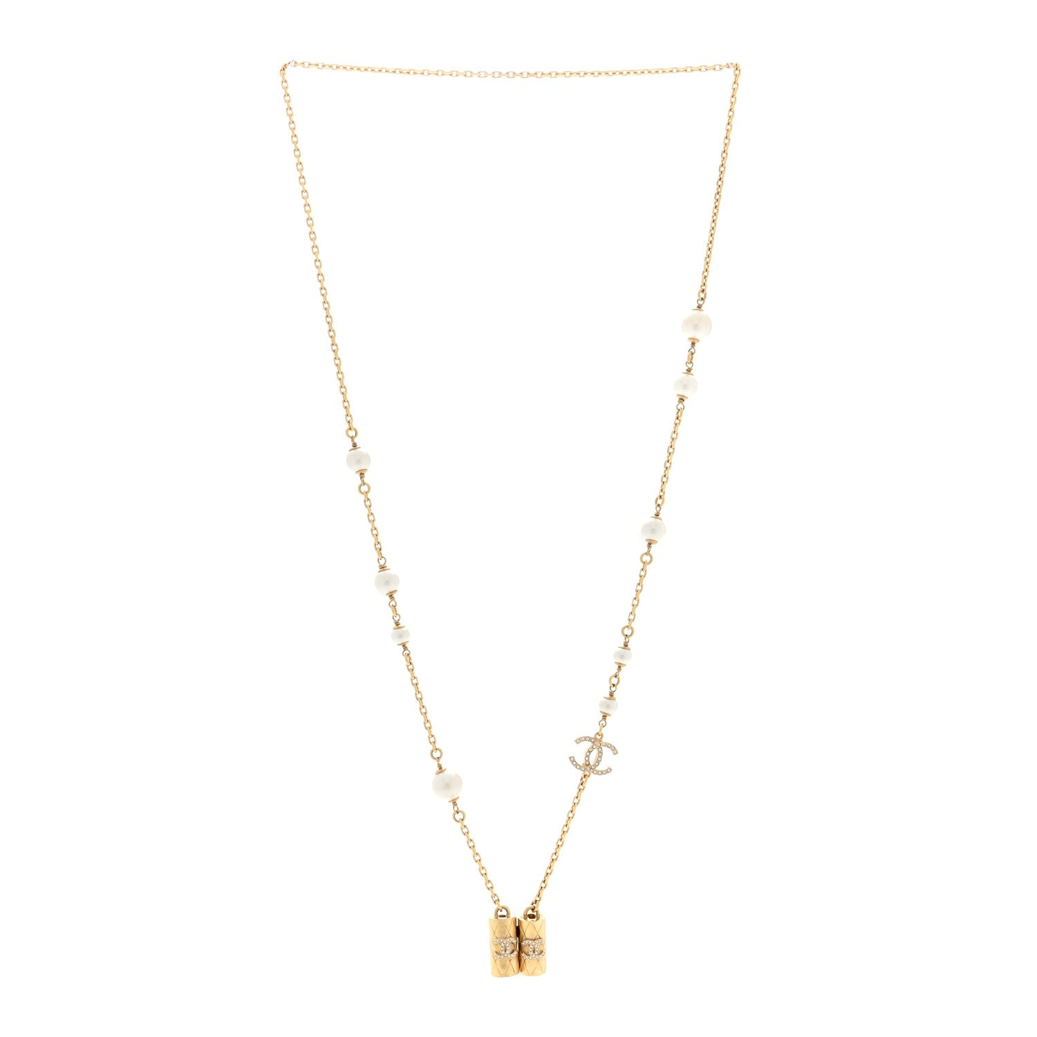 Chanel Crystal Pearl Airpod Necklace Gold 2 of 4