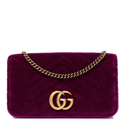 Gucci Velvet Matelasse GG Marmont Mini Bag Fuchsia Violet Cyclamen 1 of 9
