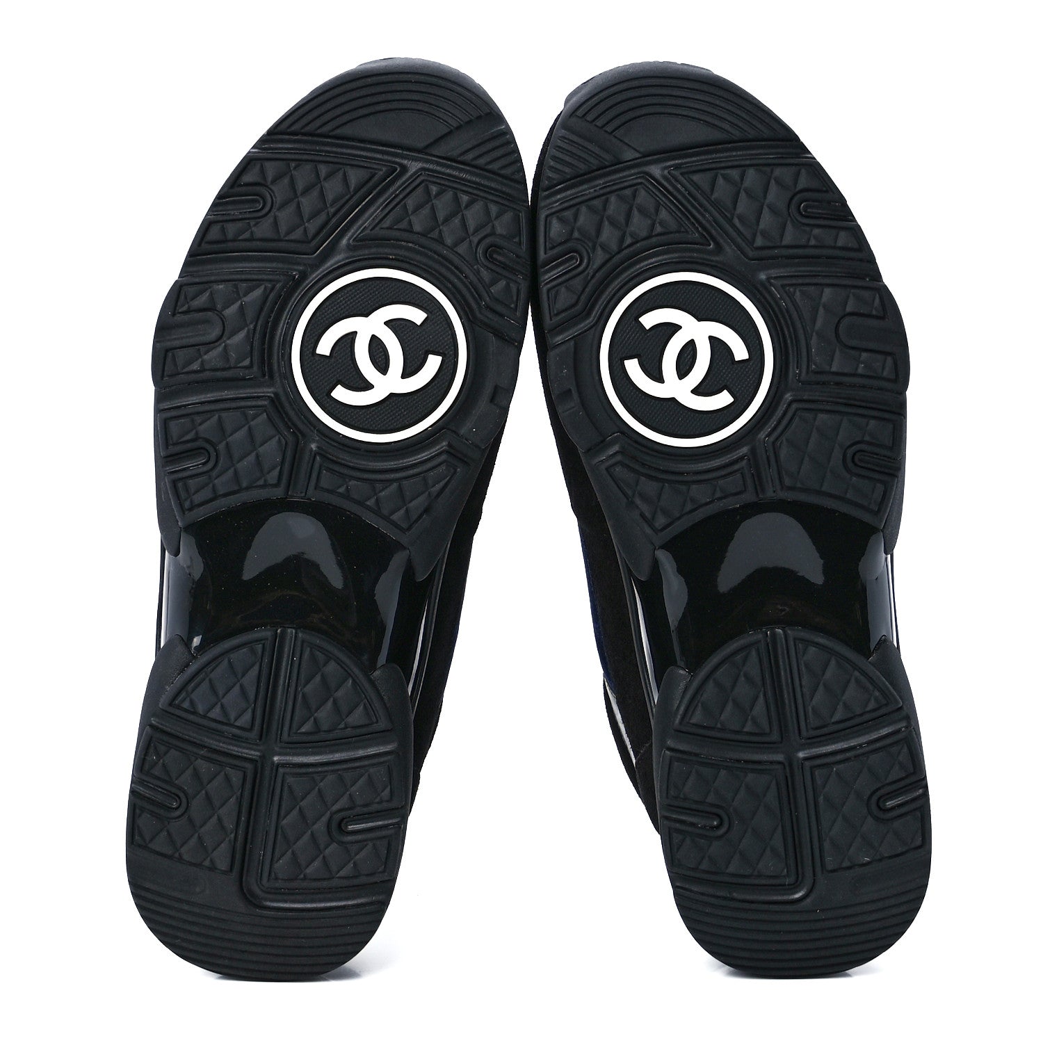 Chanel Suede Velvet Lambskin CC Sneakers 37.5 Black Blue Silver 5 of 9