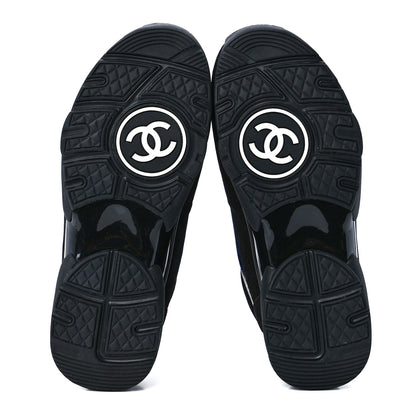 Chanel Suede Velvet Lambskin CC Sneakers 37.5 Black Blue Silver 5 of 9