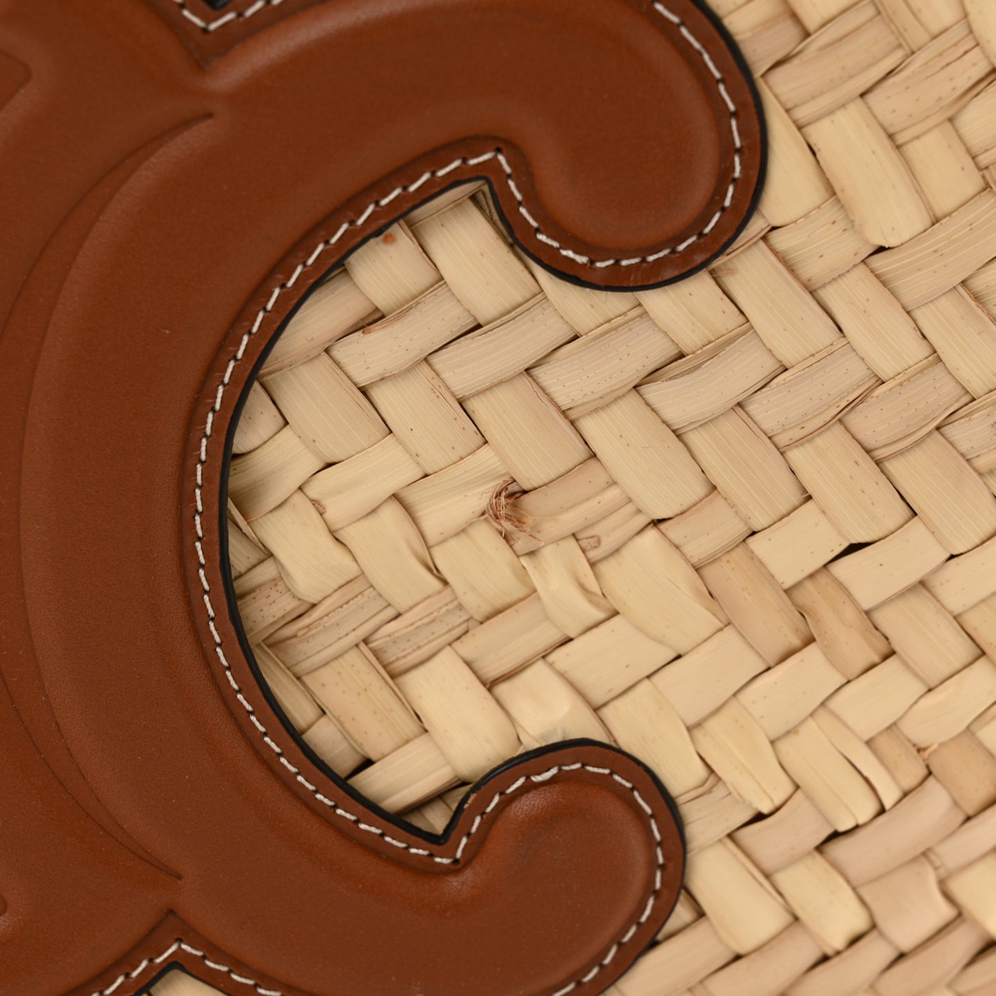 Raffia Calfskin Triomphe Medium Panier Tan