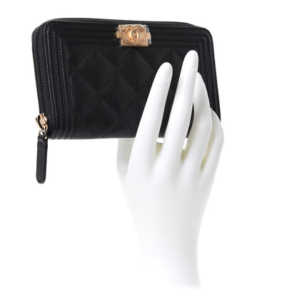 Chanel Caviar Quilted Small Boy Zip Around Wallet Black 2 of 9