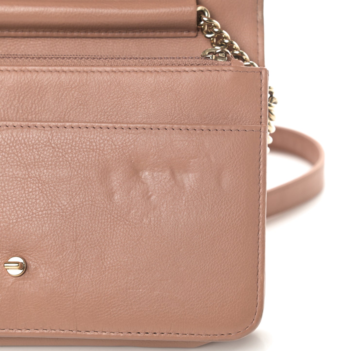 Grained Calfskin Quilted Label Click Flap Wallet On Chain WOC Pink