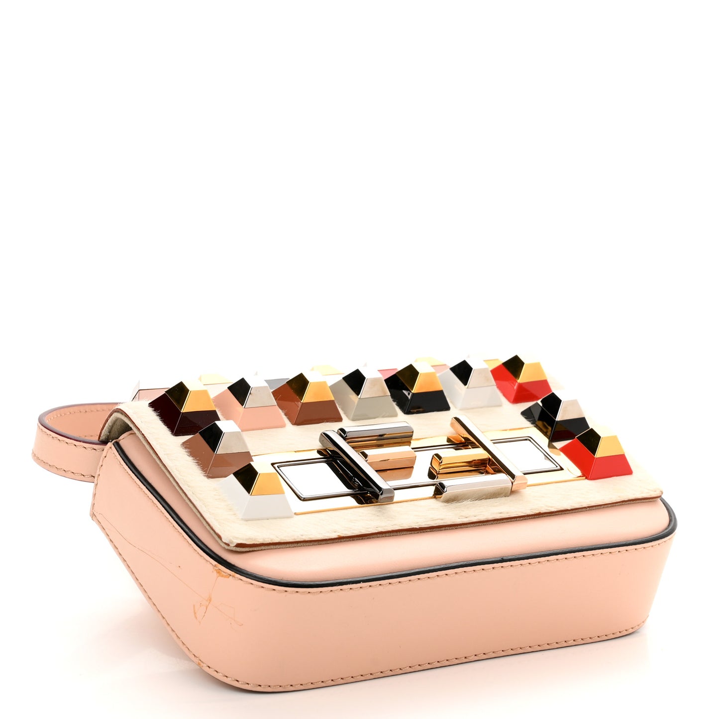 Vitello Dolce Calf Hair Studded Mini 3Baguette Shoulder Bag Light Pink