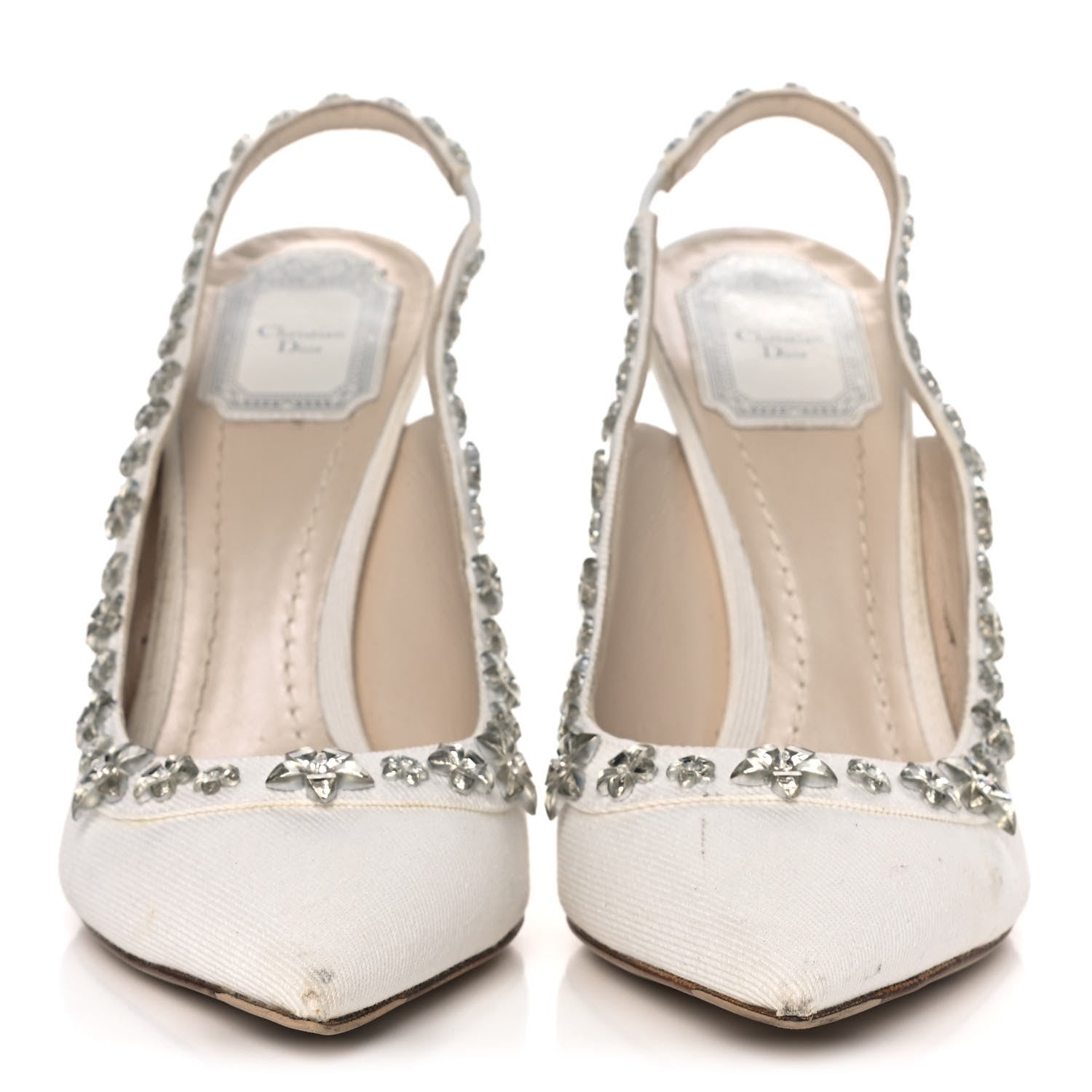 Christian Dior Denim Crystal Garland Slingback Pumps 40 White 2 of 14