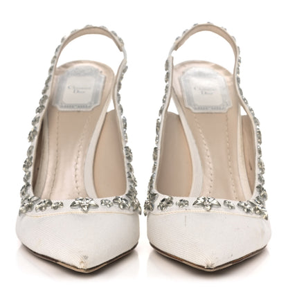 Christian Dior Denim Crystal Garland Slingback Pumps 40 White 2 of 14